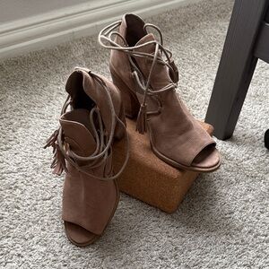 Beige peek toe heels